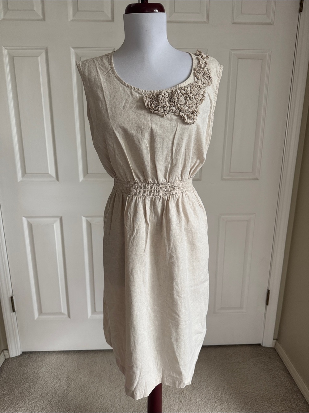 Linen/cotton Dress with Floral Appliqué